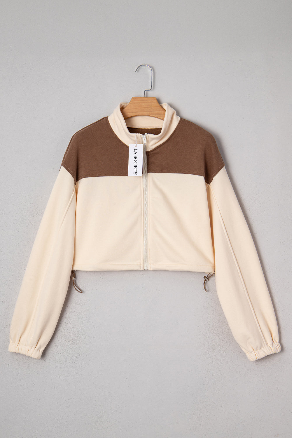 Color Block Drawstring Cropped Athleisure Jacket