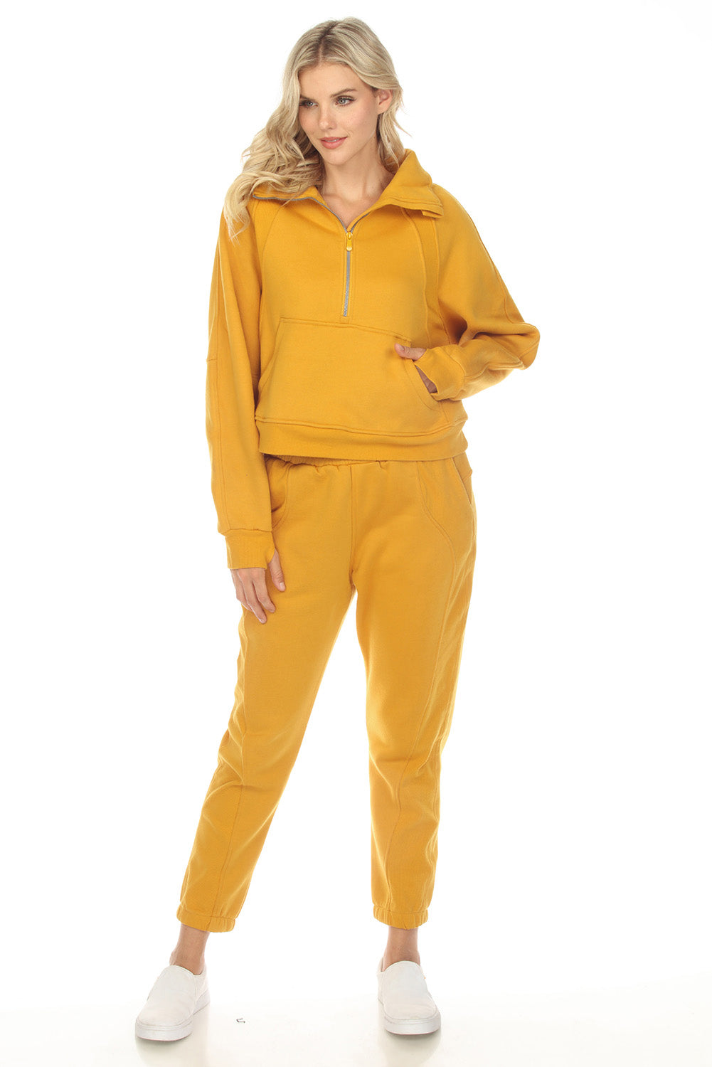 Yellow Half Zip Sweatshirt And Sweatpants Sports Set