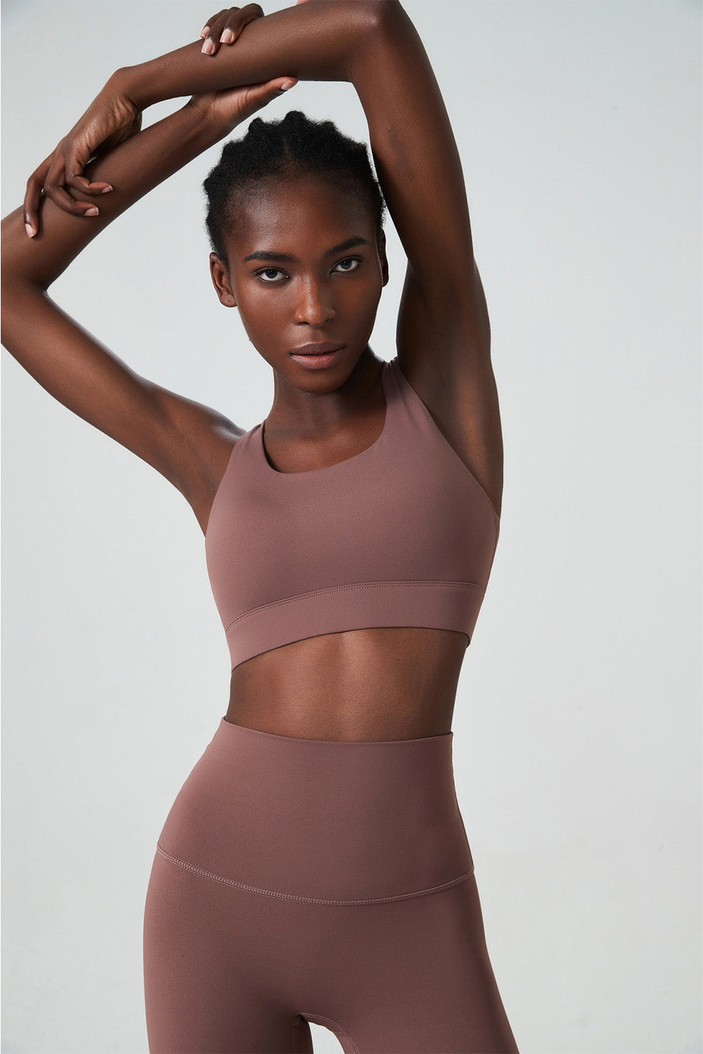 Rose Tan Solid Color Racerback Sleeveless Sports Yoga Top