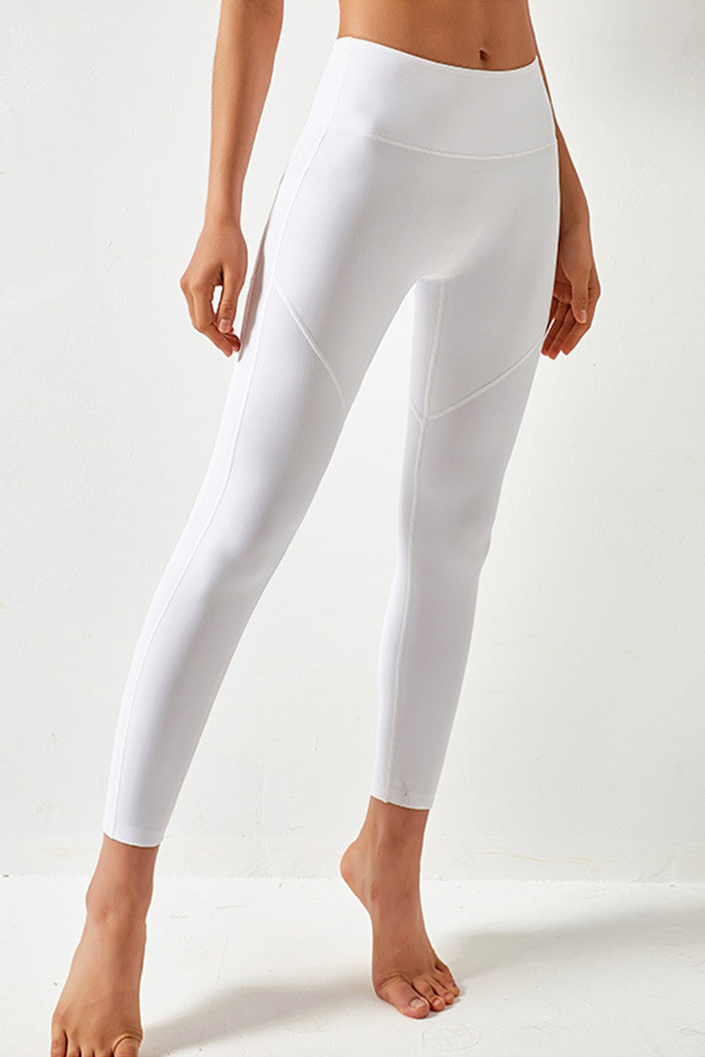 White Seamed High Waist Active Leggings With Pockets