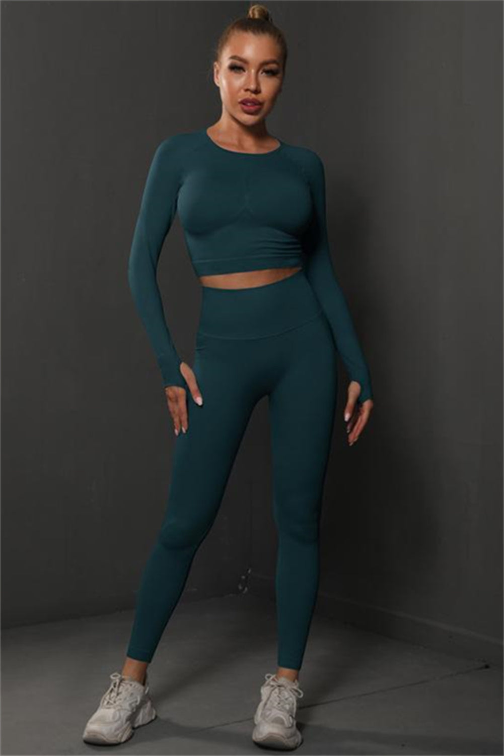 Solid Long Sleeve Two Piece Yoga Set
