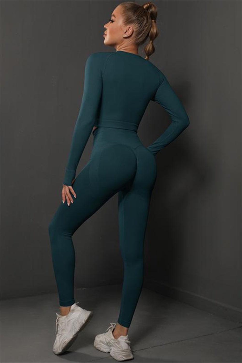Solid Long Sleeve Two Piece Yoga Set