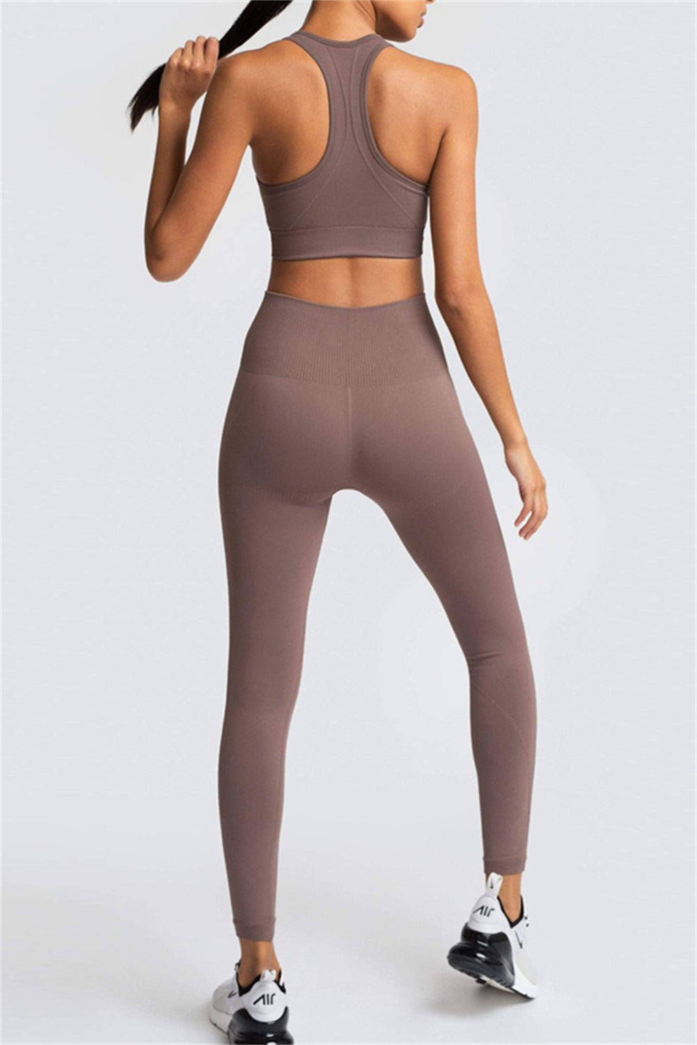 Dark Brown Outdoor Sleeveless U Neck Yoga Set