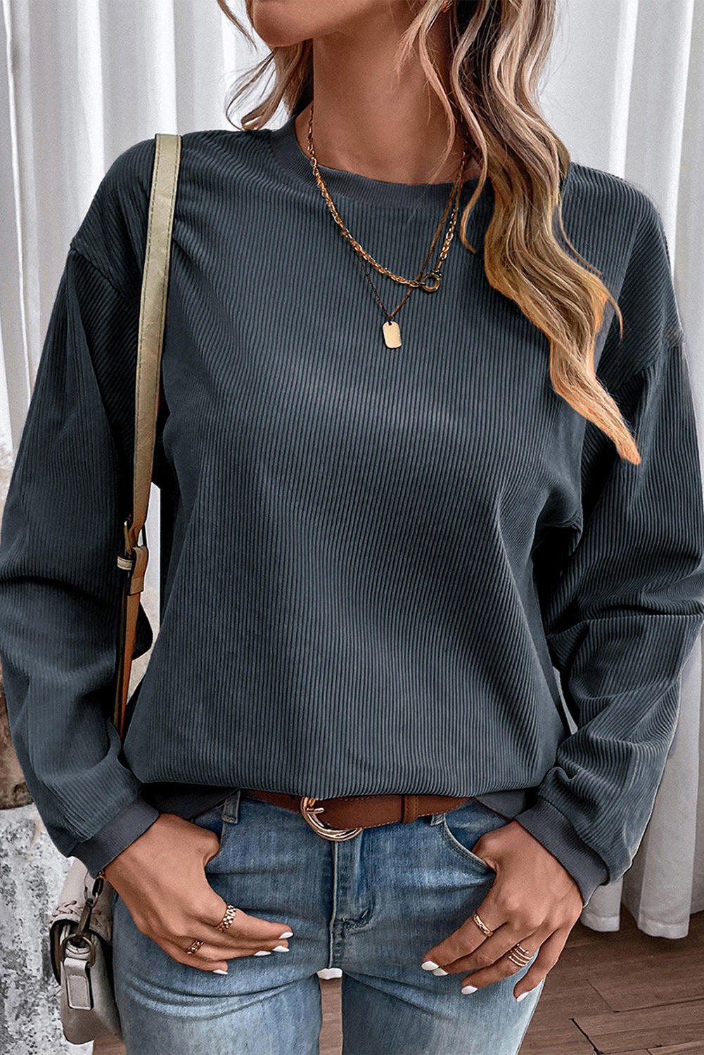 JOLENE Ribbed Corded Oversized Sweatshirt