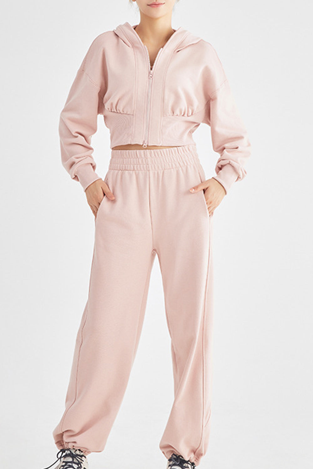 Zip Closure Long Sleeve Hooded Crop Sports Top