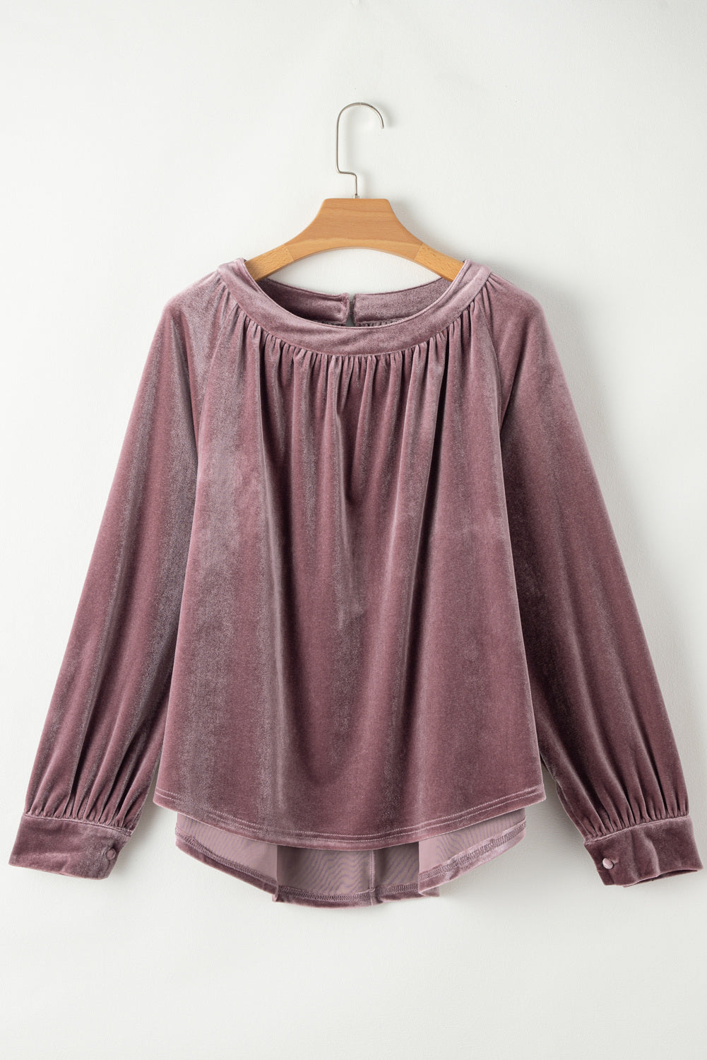 Button Keyhole Back Velvet Swing Top