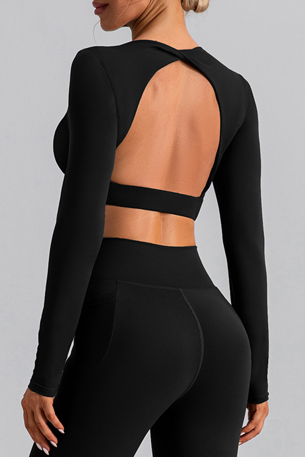Backless Long Sleeve Cropped Yoga Top