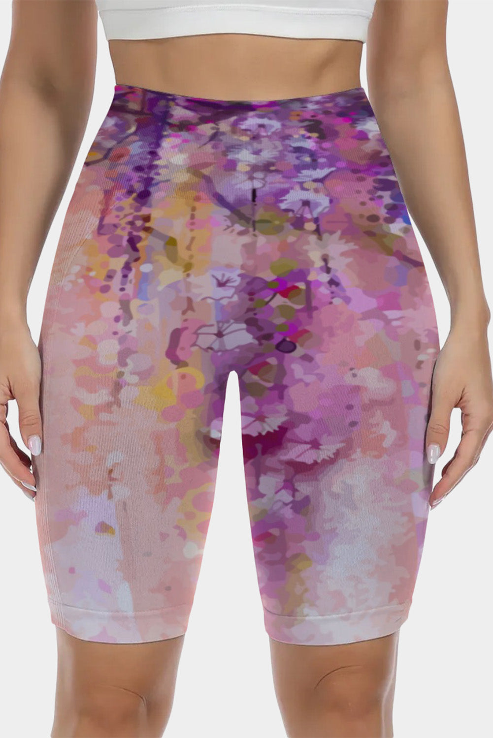 Abstract Floral Print High Waist Yoga Shorts
