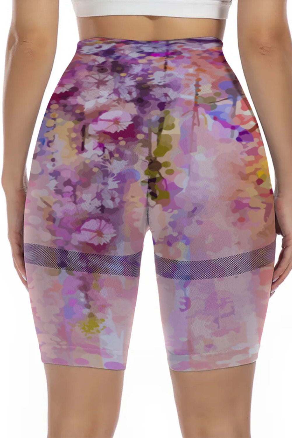 Abstract Floral Print High Waist Yoga Shorts