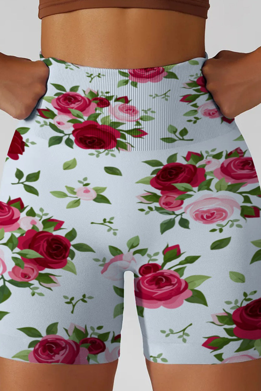 Floral Print Seamless Tummy Control Yoga Shorts