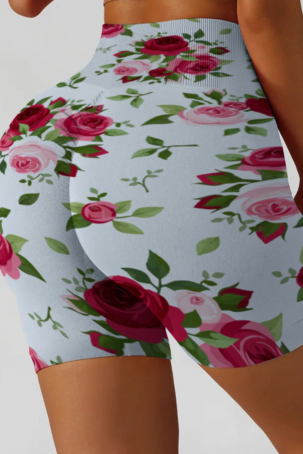 Floral Print Seamless Tummy Control Yoga Shorts