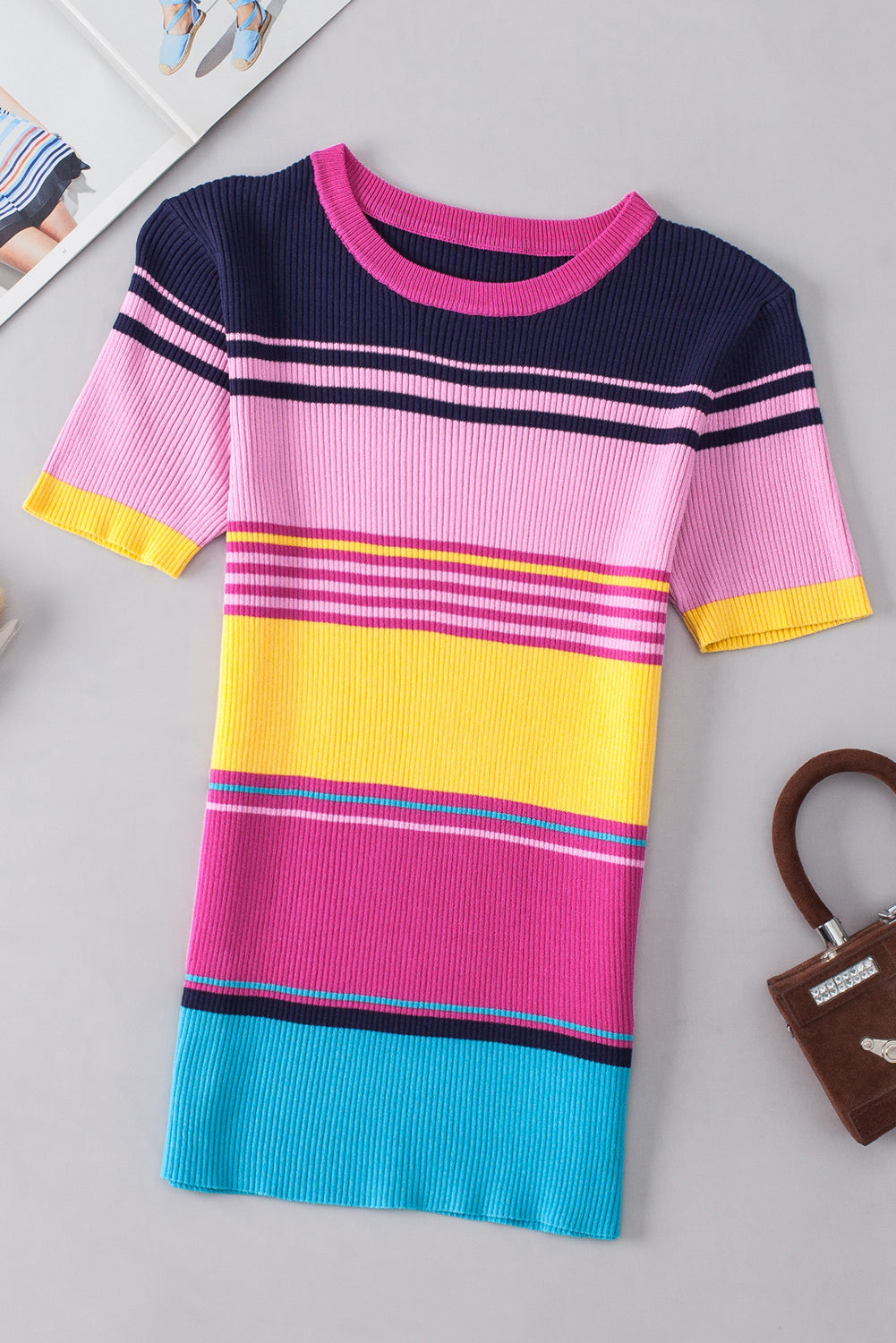 Mixed Stripes Ribbed Knit Top