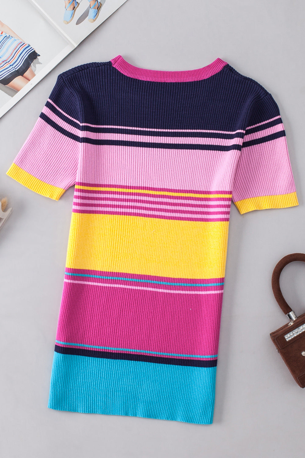 Mixed Stripes Ribbed Knit Top