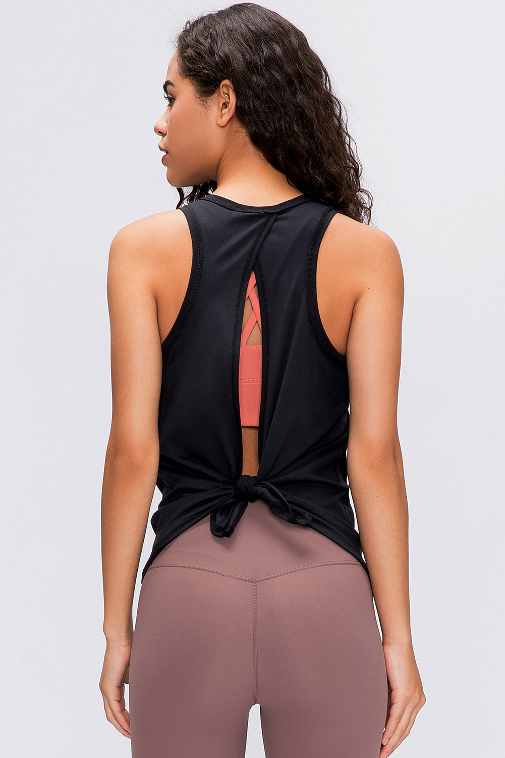 Solid Color Back Cut Out Knot Active Tank Top