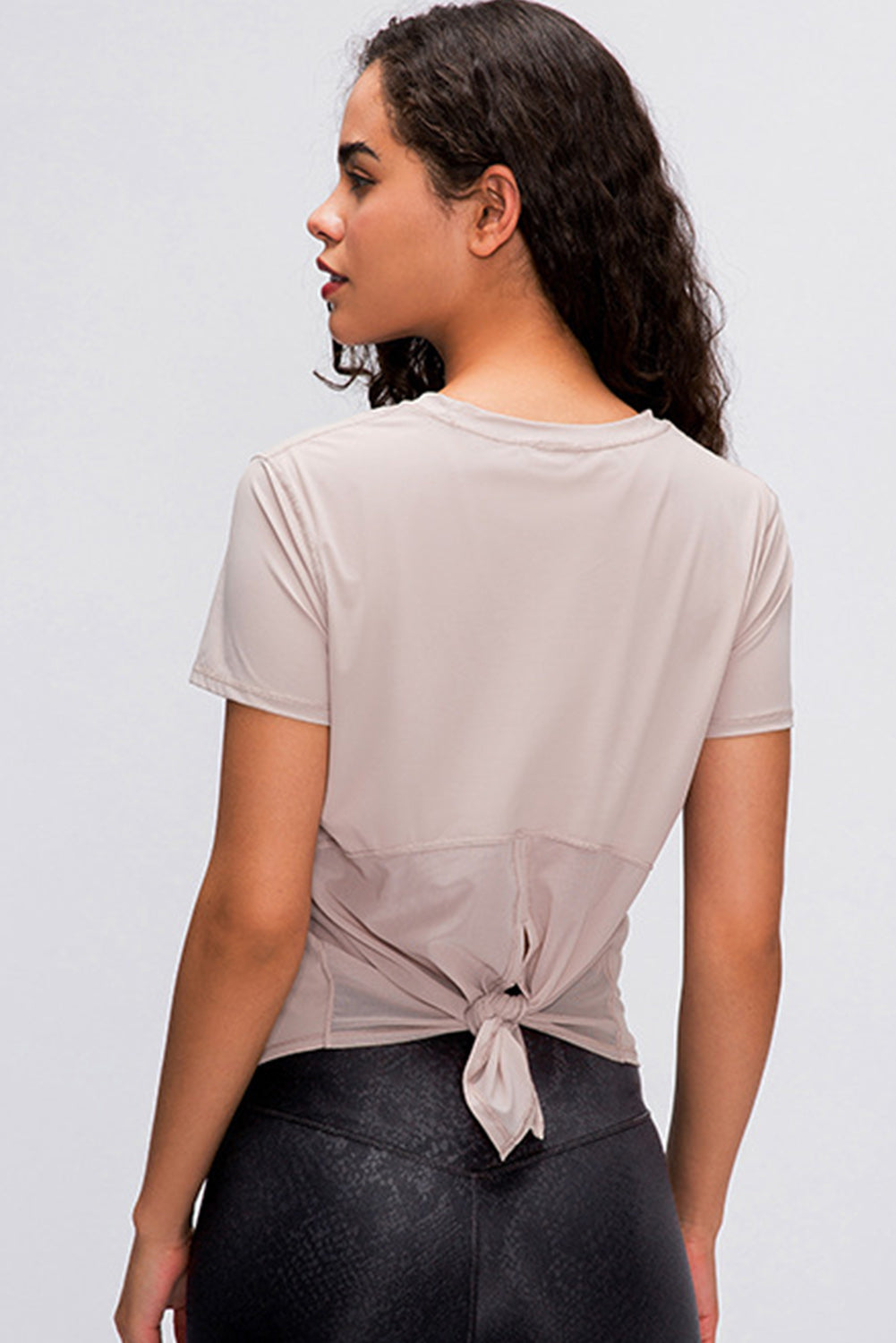 Solid Color Back Knot Short Sleeve Yoga Active Top