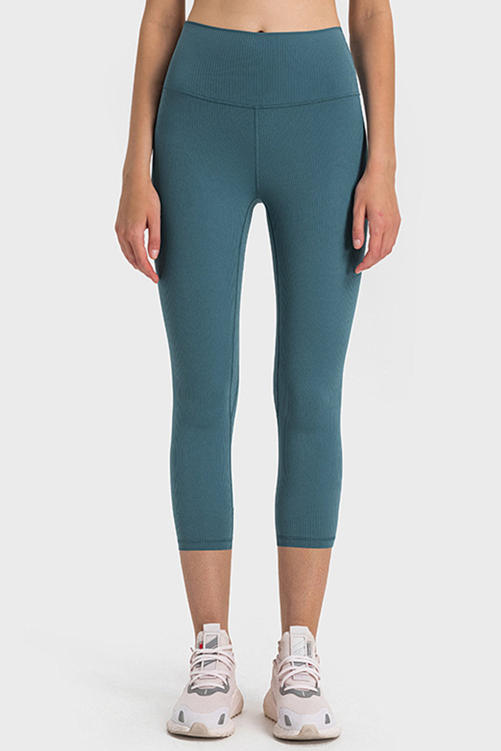 Solid Color High Waist Sports Active Capri Leggings