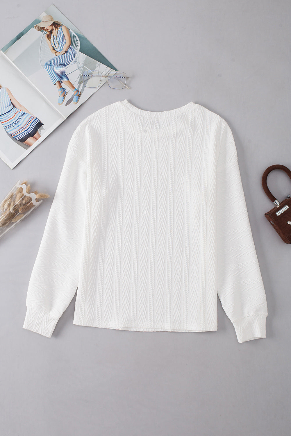 Round Neck Drop Shoulder Textured Knit Top