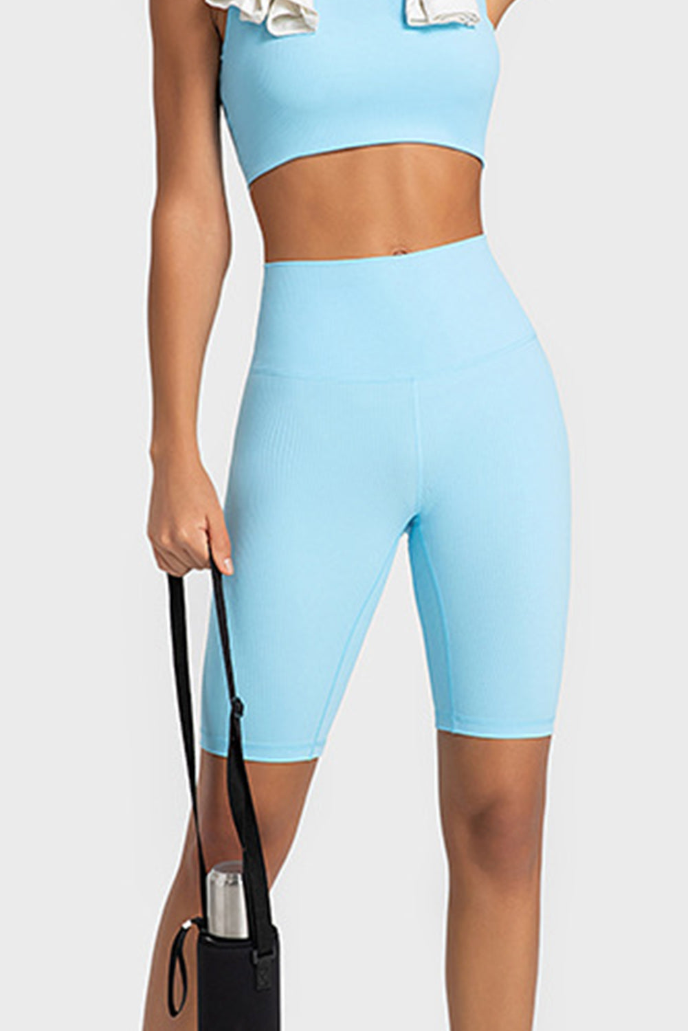 Solid Color Ribbed High Waist Sports Active Shorts