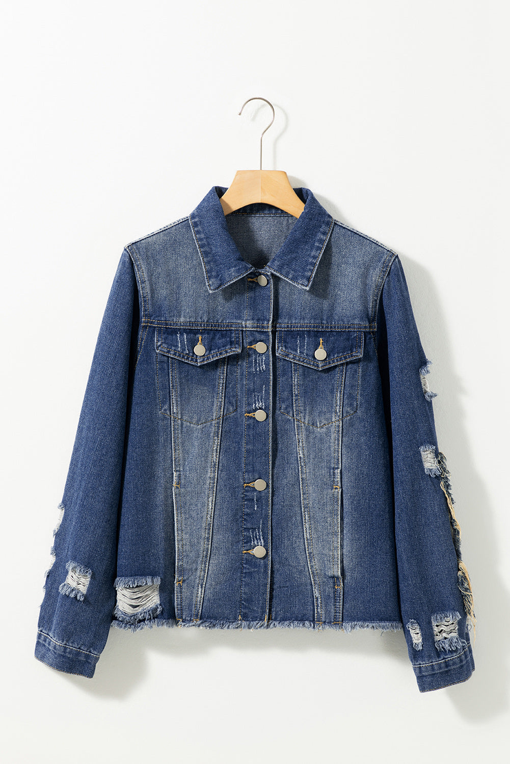 Letters Patch Distressed Denim Jacket