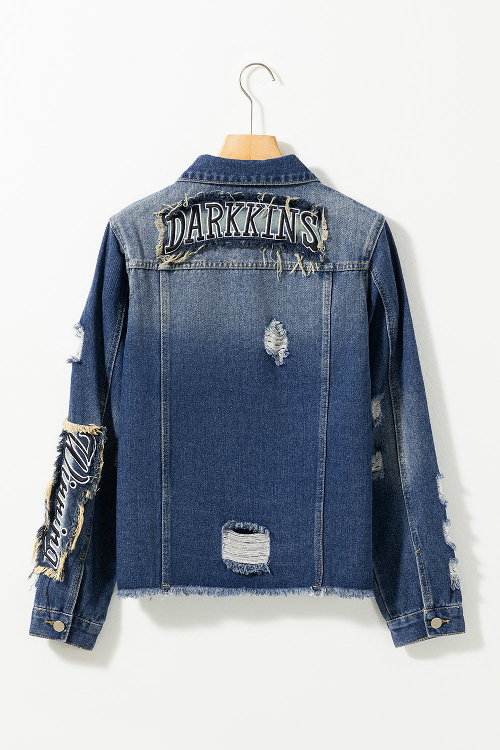 Letters Patch Distressed Denim Jacket