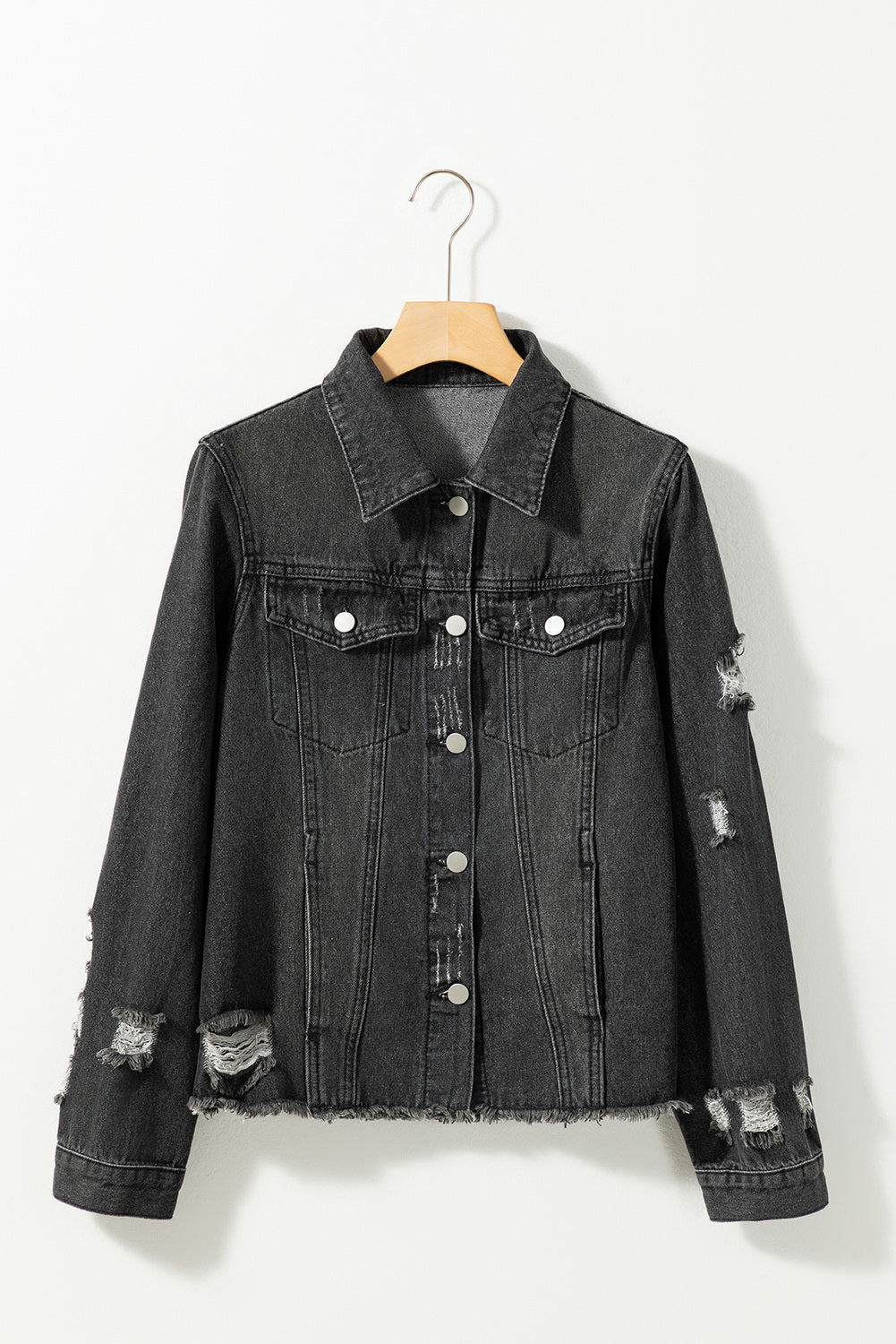 Smile Heart Graphic Patch Distressed Denim Jacket