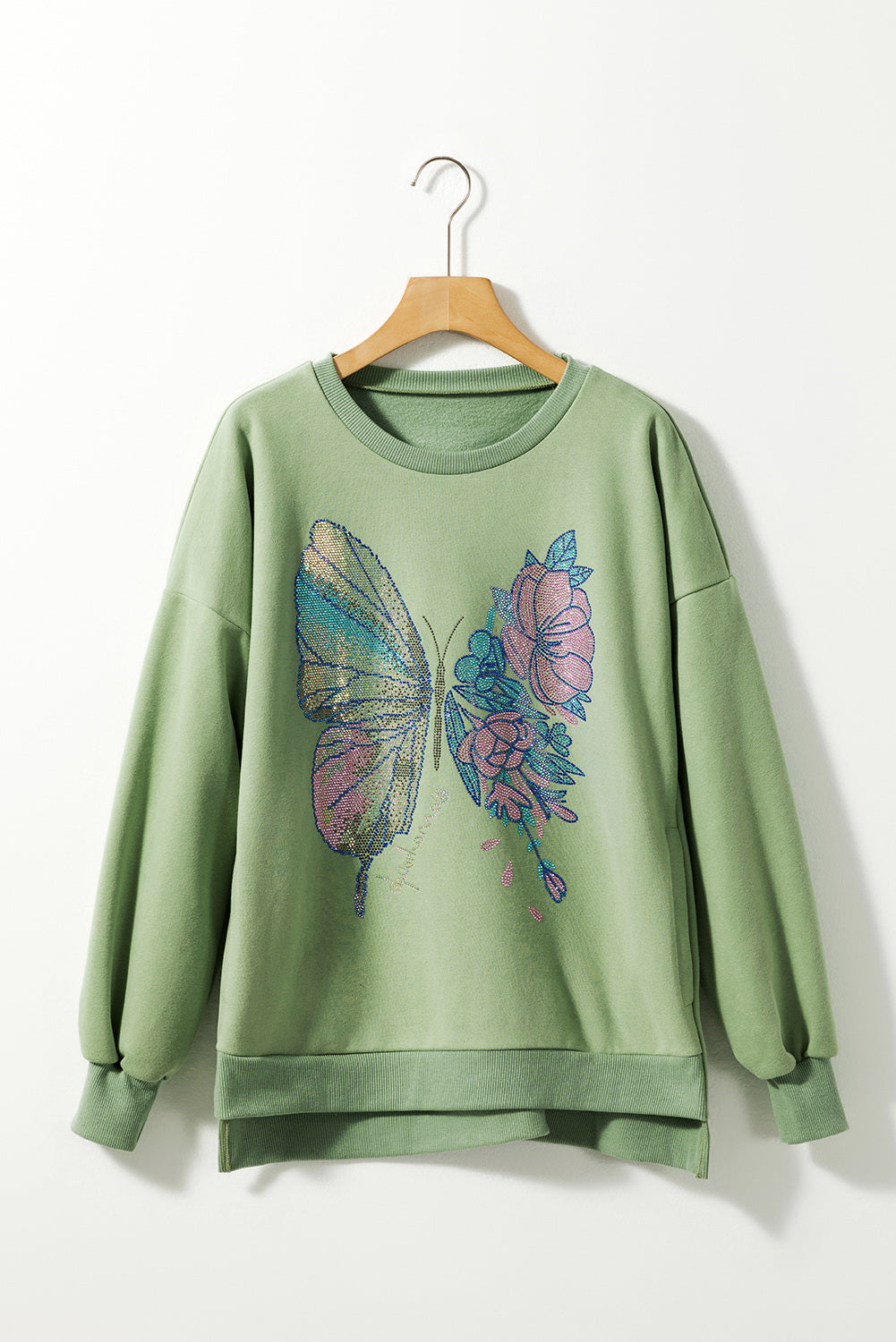 Butterfly Floral Beaded Sweatshirt