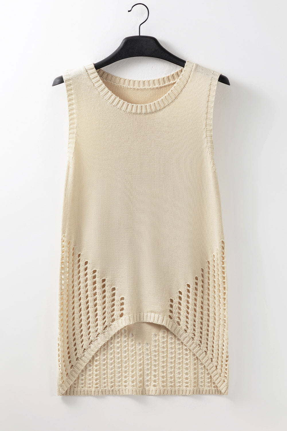 Pointelle Detail Solid Color Knit Sweater Vest