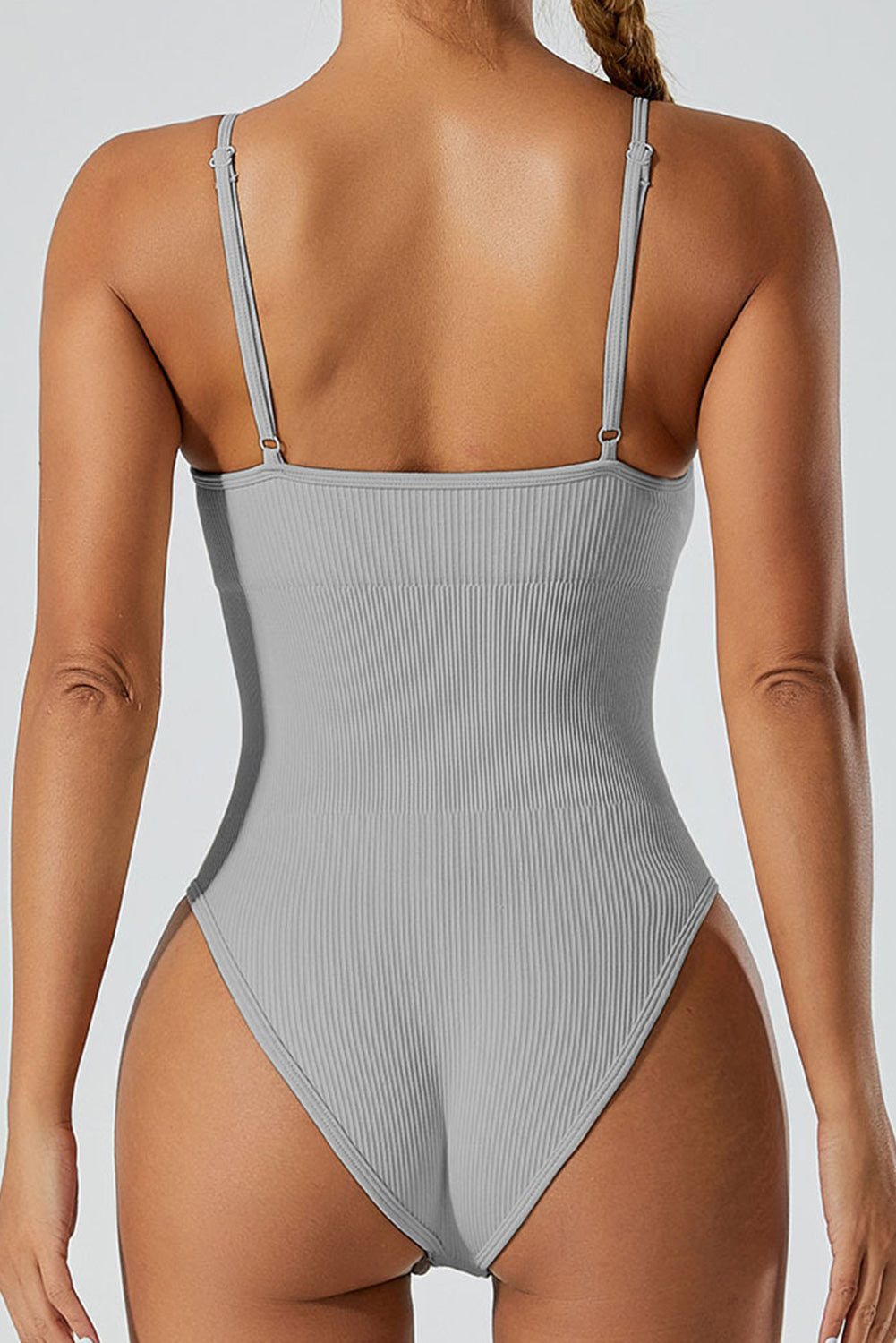 Adjustable Spaghetti Straps Ribbed Sporty Bodysuit