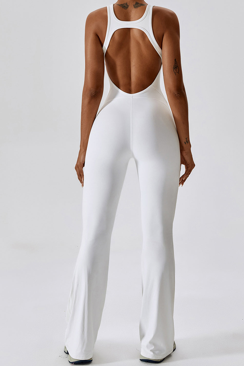 U Neck Backless Flare Sports Jumpsuit