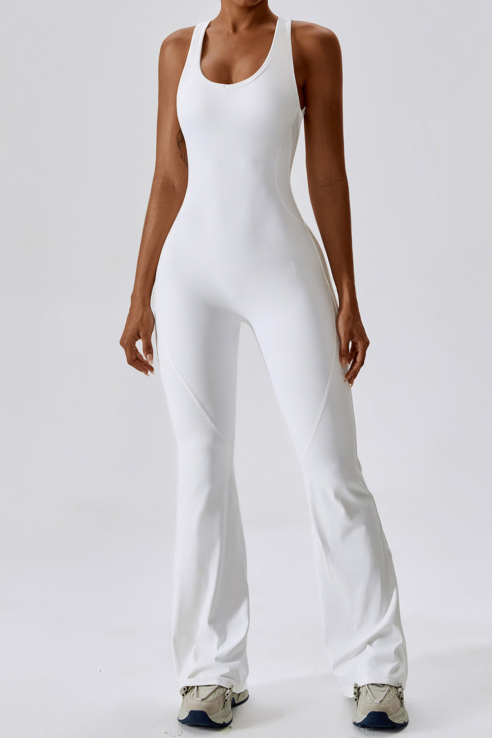 U Neck Backless Flare Sports Jumpsuit