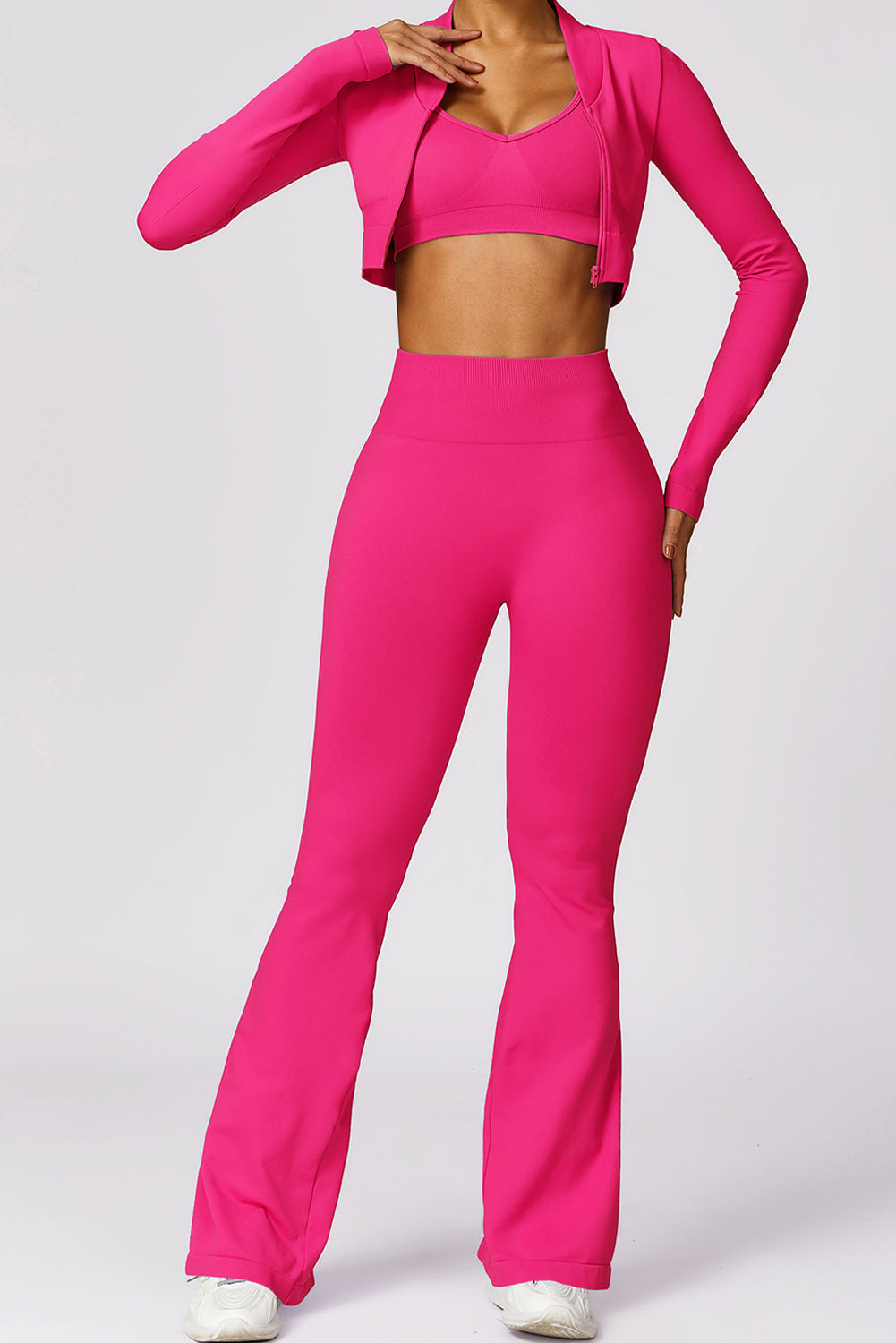 Long Sleeve Crop Top and Flare Pants Workout Set