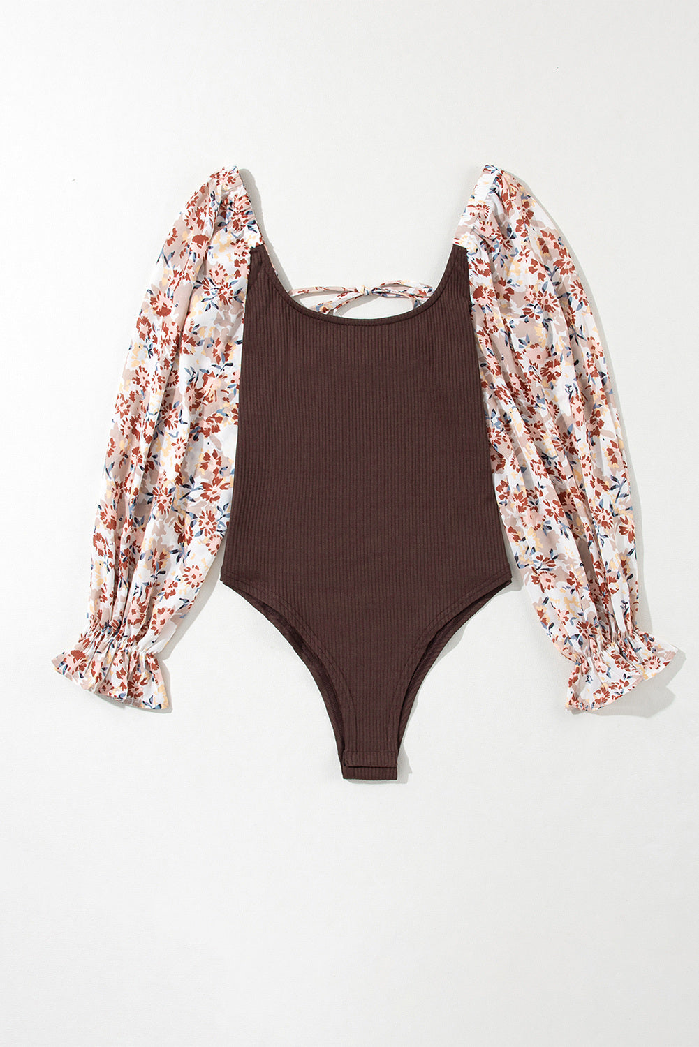 Ribbed Knit Floral Bubble Sleeve Bodysuit