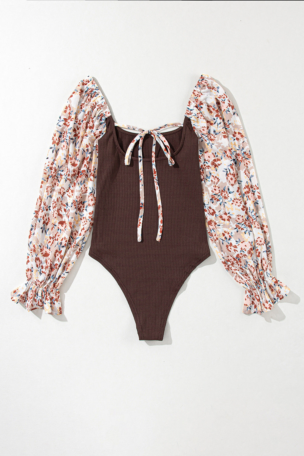 Ribbed Knit Floral Bubble Sleeve Bodysuit