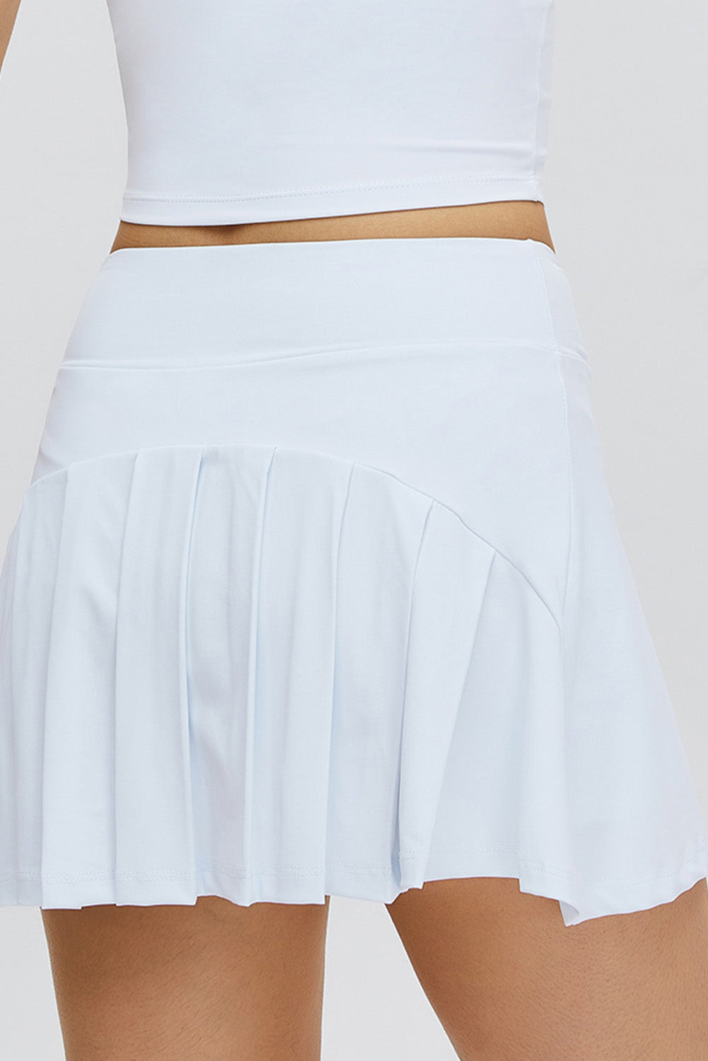 Solid Color High Waist Back Pleated Sports Skirt