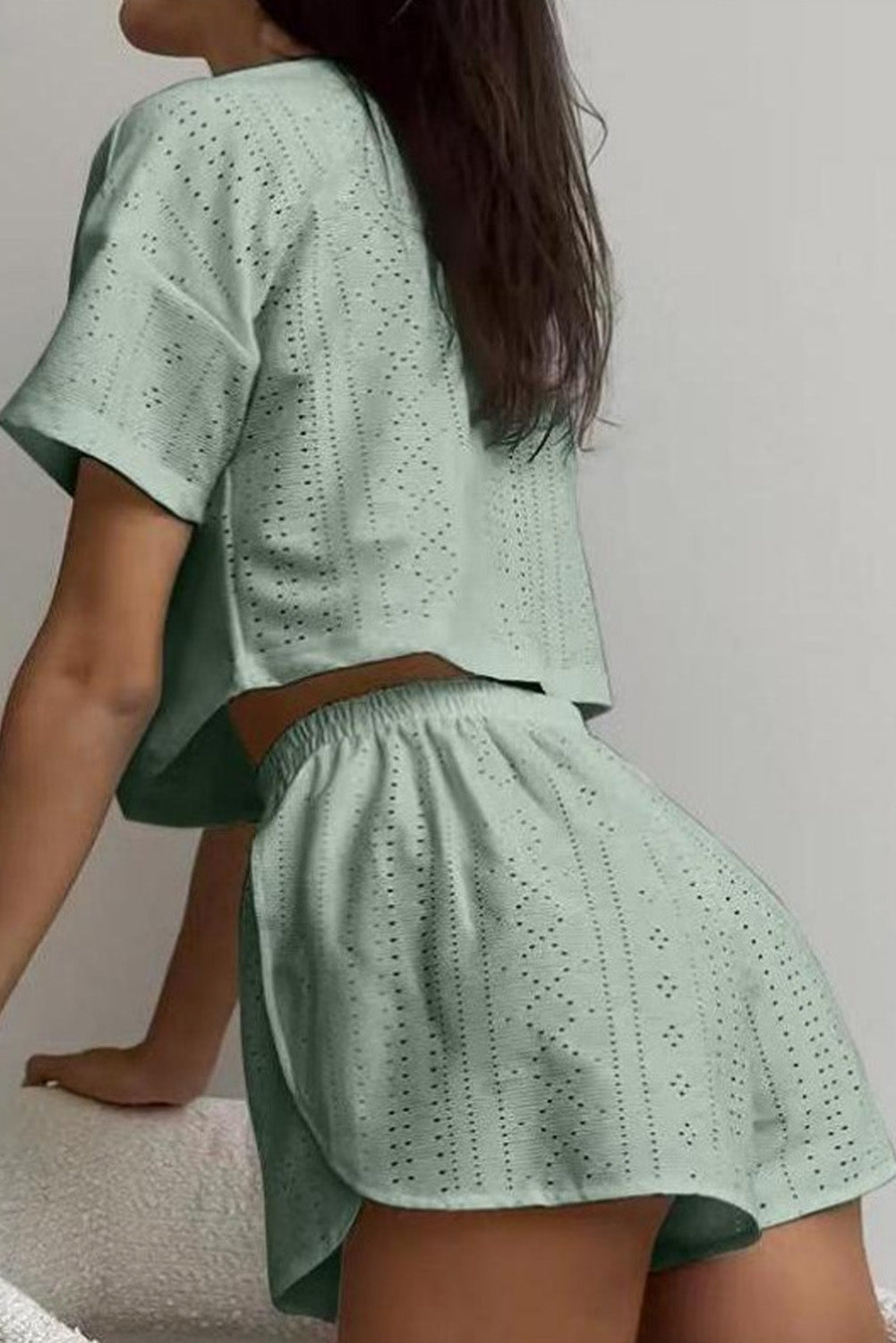 Athletic Eyelet Cropped Tee Wrapped Shorts Set