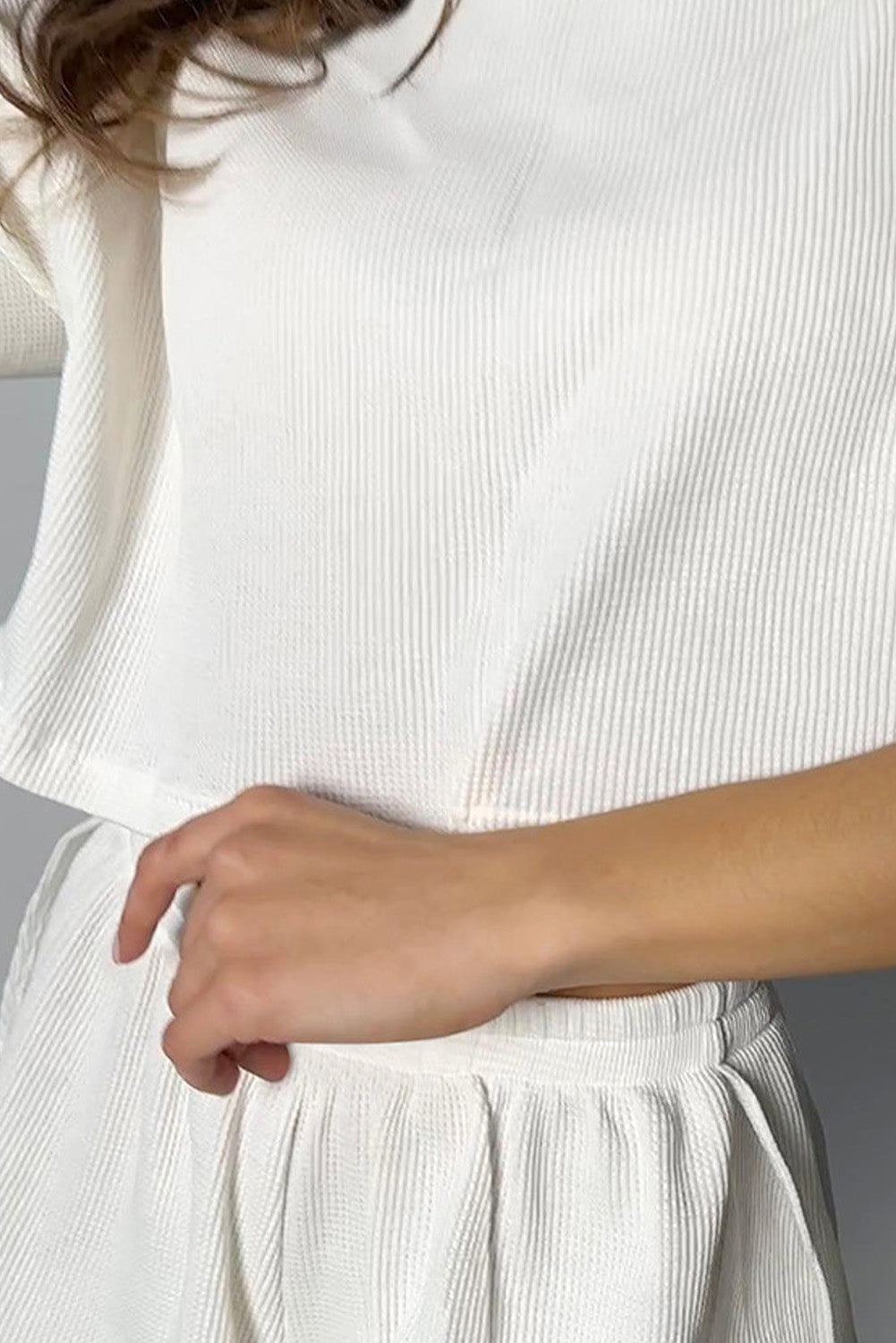 Ribbed Cropped Tee Slit Shorts Lounge Set