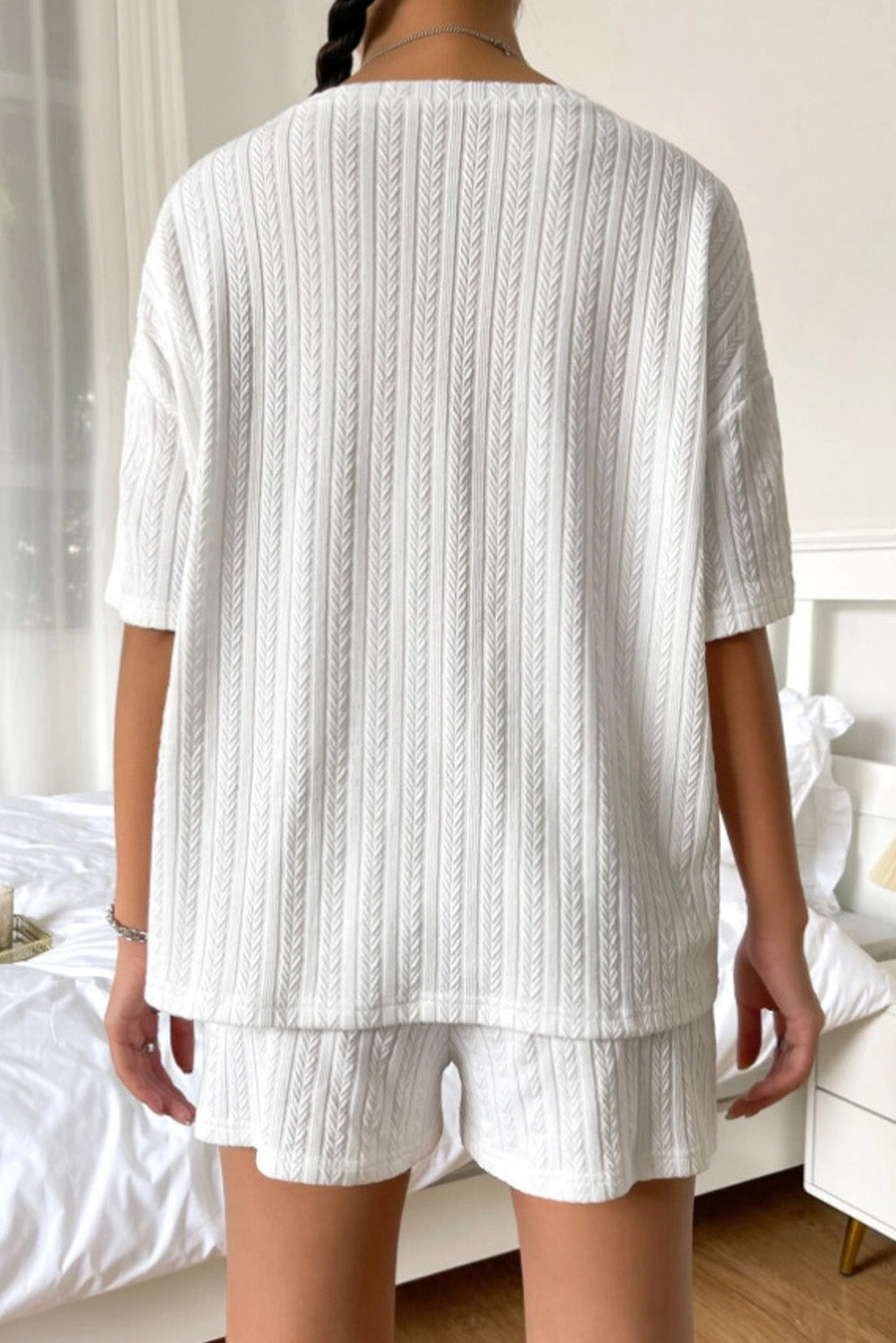 Chic Textured Oversize Tee and Shorts Lounging 2pcs Set