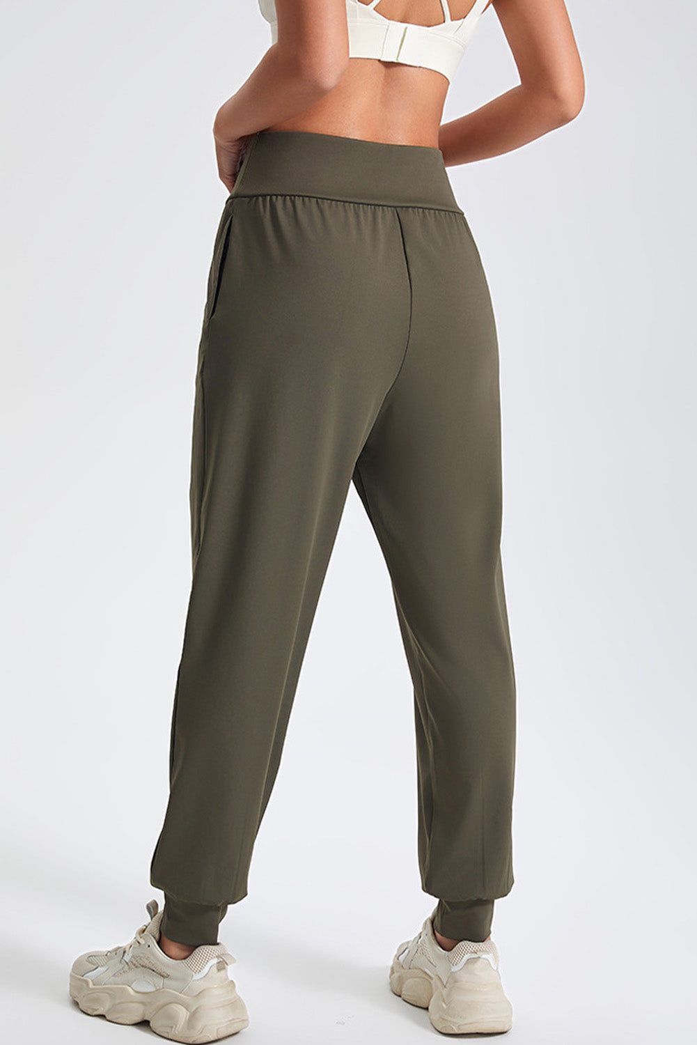Solid Color High Waist Side Pockets Active Joggers
