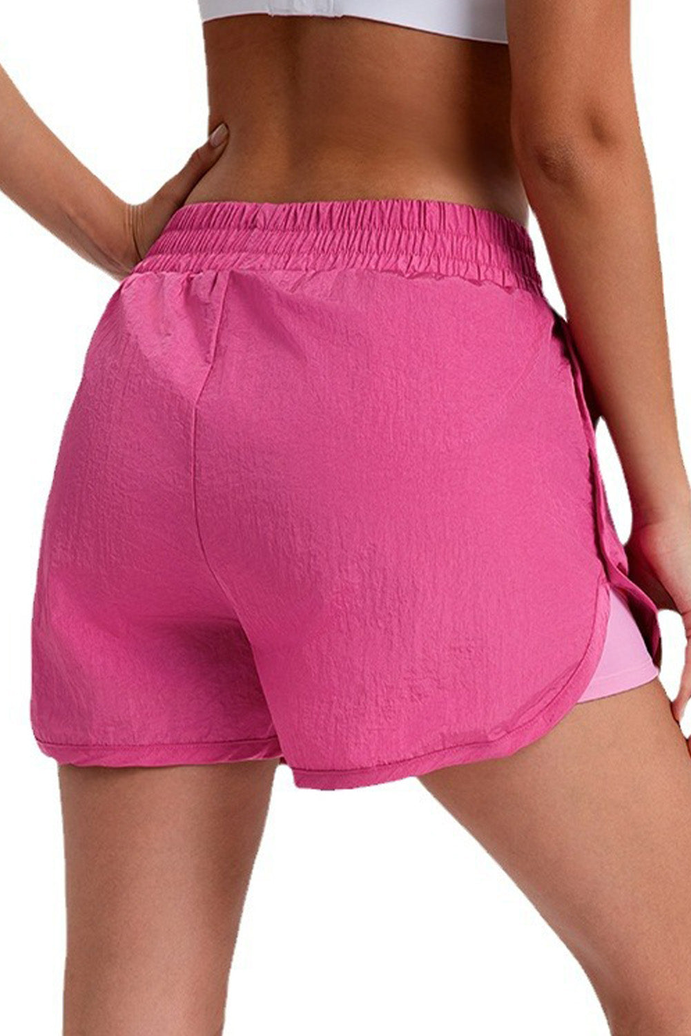 Solid Color Elastic Waist Fake Two Piece Active Shorts