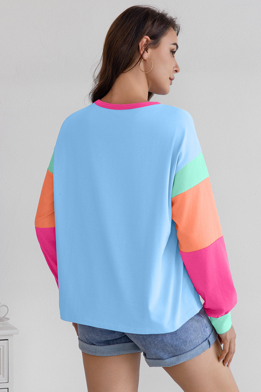 Colorblock Patchwork Long Sleeve Loose Top