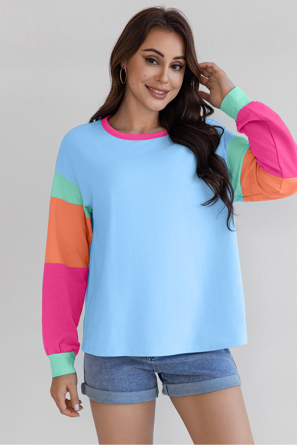 Colorblock Patchwork Long Sleeve Loose Top