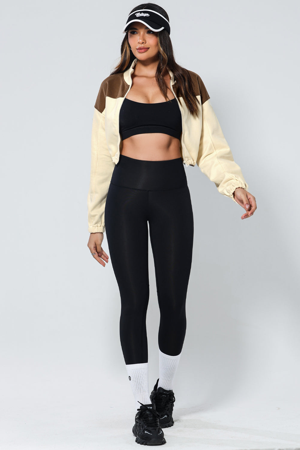Color Block Drawstring Cropped Athleisure Jacket